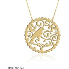 İndigo Takı Kuş Desenli Kişiye Özel İsimli Gümüş Kolye