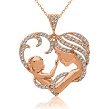 İndigo Takı Kalpli Anne Bebek Rose Gümüş Kolye