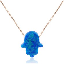 İndigo Takı Mavi Sedef Taş Fatma Ana Gümüş Kolye