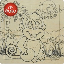 Bubu 16 Parça Boyanabilir Ahşap Puzzle Maymun