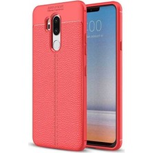 Case 4U LG G7 ThinkQ Kılıf Rugan Armor Deri Görünümlü Yüksek Kalite Silikon Niss Kılıf - Kırmızı