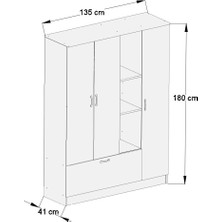 Aeka Kamer Ae1058 Melisa 4 Kapaklı Gardırop - Beyaz