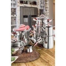 Pierre Cardin Mars Pembe 18 Parça Çelik Tencere Takımı