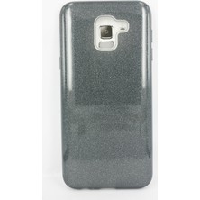 Case 4U Samsung Galaxy J6 Kılıf Çift Katmanlı Simli Shining Sert Silikon Arka Kapak Siyah