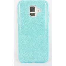 Case 4U Samsung Galaxy A6 2018 Kılıf Çift Katmanlı Simli Shining Sert Silikon Arka Kapak Turkuaz