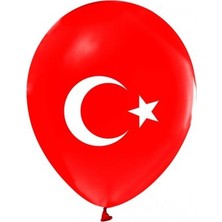 Partici Beyaz Ay Yıldız Baskılı Kırmızı Balon