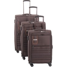 MÇS V102 Lux Kumaş Kahverengi Üçlü Valiz Seti