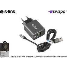 S-Link Swapp Çift USB 3.1A Metal Ev Şarjı Ve Lightning Kablo SW-EHL32M