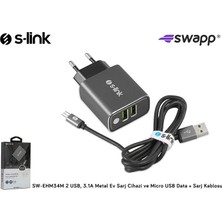 S-Link Swapp Çift USB 3.1A Metal Ev Şarjı Ve Micro USB Kablo SW-EHM34M