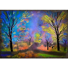 Tablomega Ahşap Tablo Ormanda SalıncaktaSallanan Kadın