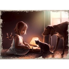 Cakasepetim Ahşap Tablo Sanat Kedi Kopek Çocuk Fare