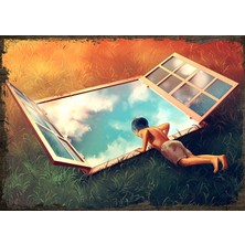 Cakasepetim Ahşap Tablo Fantastik Cocuk Pencere Çim