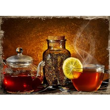 Tablomega Ahşap Tablo Demlik Limonlu Çay