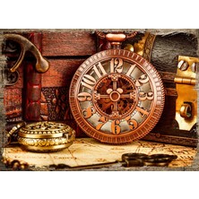 Cakasepetim Ahşap Tablo Sandık Saat Pusula