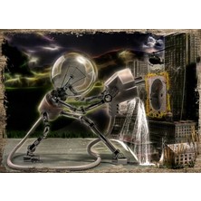 Cakasepetim Ahşap Tablo Teknoloji Robot Ampül