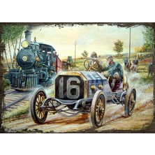 Cakasepetim Ahşap Tablo Vintage Racing Arabaları