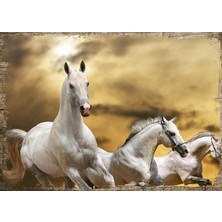 Cakasepetim Ahşap Tablo Mutluluğa Koşan Beyaz Atlar