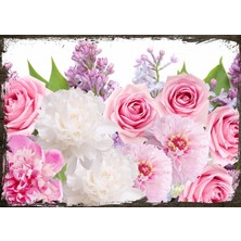Cakasepetim Ahşap Tablo Pembe Beyaz Güller