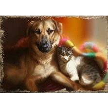 Cakasepetim Ahşap Tablo Kedi Köpek Kardeşliği