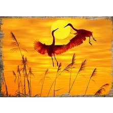 Cakasepetim Ahşap Tablo Uçan Kuşlar İle Gün Batımı