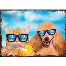 Cakasepetim Ahşap Tablo Gözlüklü Kedi Köpek