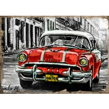 Cakasepetim Ahşap Tablo Kırmızı Araba Çizim