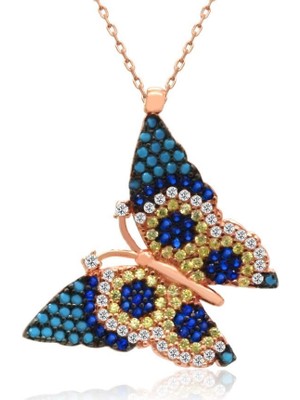 İndigo Takı Nazarlı Kelebek Gümüş Kolye