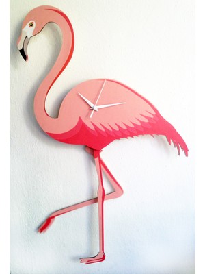 Markakanvas Flamingo Ayağı Sallanır Sarkaçlı Dekoratif Duvar Saati