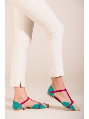 Fox Shoes Ten Fuşya Yeşil Kadın Babet B726881802