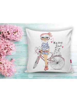 Realhomes Fashion Girl Dijital Baskılı Modern Yastık Kırlent Kılıfı