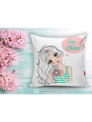 Realhomes Fashion Girl Dijital Baskılı Modern Yastık Kırlent Kılıfı