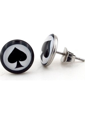 Solfera Ace Of Spades Maça Ası Poker Unisex Çelik Küpe E529