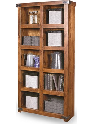 Endüstriyel Tasarım Country Masif Ahşap Kitaplık