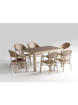 Novussi Bamboo 6'Lı Camlı Set Cappucino - Çöl Kahvesi