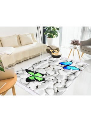 Dekoreko İpek Dijital Saçaklı Yıkanabilir Kaymaz Taban Halı 1911 Desen 1 80 x 150 Cm