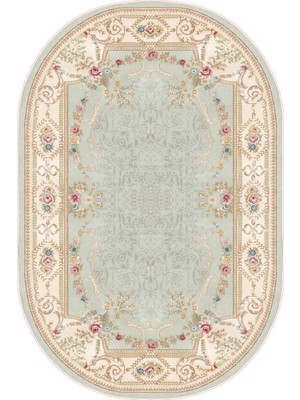 Dekoreko İpek Dijital Saçaklı Yıkanabilir Kaymaz Taban Halı Oval 1800 Desen 4 120 x 180 Cm