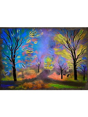 Tablomega Ahşap Tablo Ormanda SalıncaktaSallanan Kadın