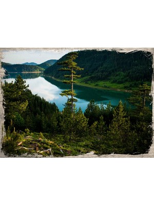 Cakasepetim Ahşap Tablo Doğa Orman Dağ Göl Manzara