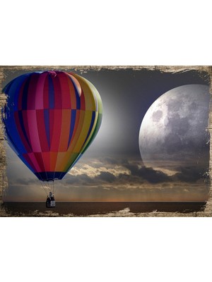 Tablomega Ahşap Tablo Uçan Balon Ay