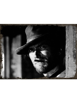 Cakasepetim Ahşap Tablo Clint Eastwood  Siyah Beyaz