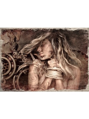 Tablomega Ahşap Tablo Sanat Makina Kadın