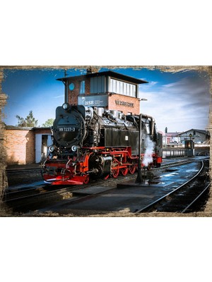 Cakasepetim Ahşap Tablo Antika Lokomotif