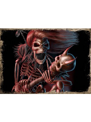 Cakasepetim Ahşap Tablo Rockçı Kuru Kafa