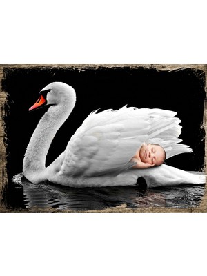 Cakasepetim Ahşap Tablo Fantastik Kuğu Bebek Huzur