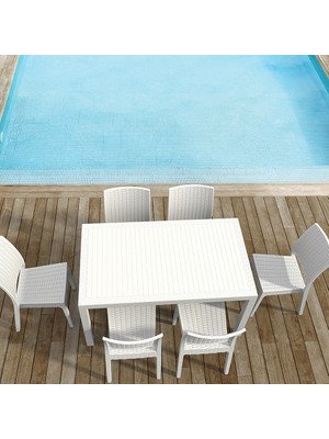 Siesta Rattan Orlando 80X140 Cm Dörtgen Masa Beyaz