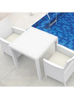 Siesta Rattan Orlando 80X80 Cm Kare Masa Beyaz