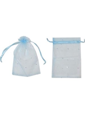 Elite Tül Kese Taşlı Mavi Kına Gecesi Çerez Kesesi 11cm*14cm 25 Adet