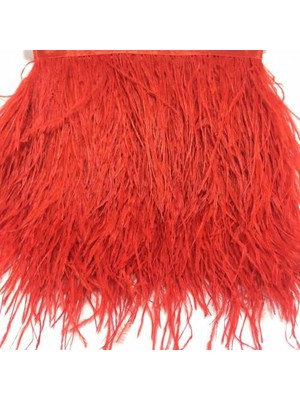 Brode Deve Kuşu Tüyü Kırmızı 12 cm 1 Metre