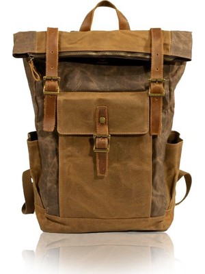 Muchuan 9120 Kanvas Deri Retro Sırt Çantası Kahverengi