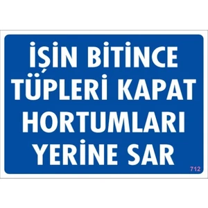 Uyarı Levhaları ''İşin Bitince Tüpleri Kapat Hortumları Yerine Koy'' Pvc 25*35